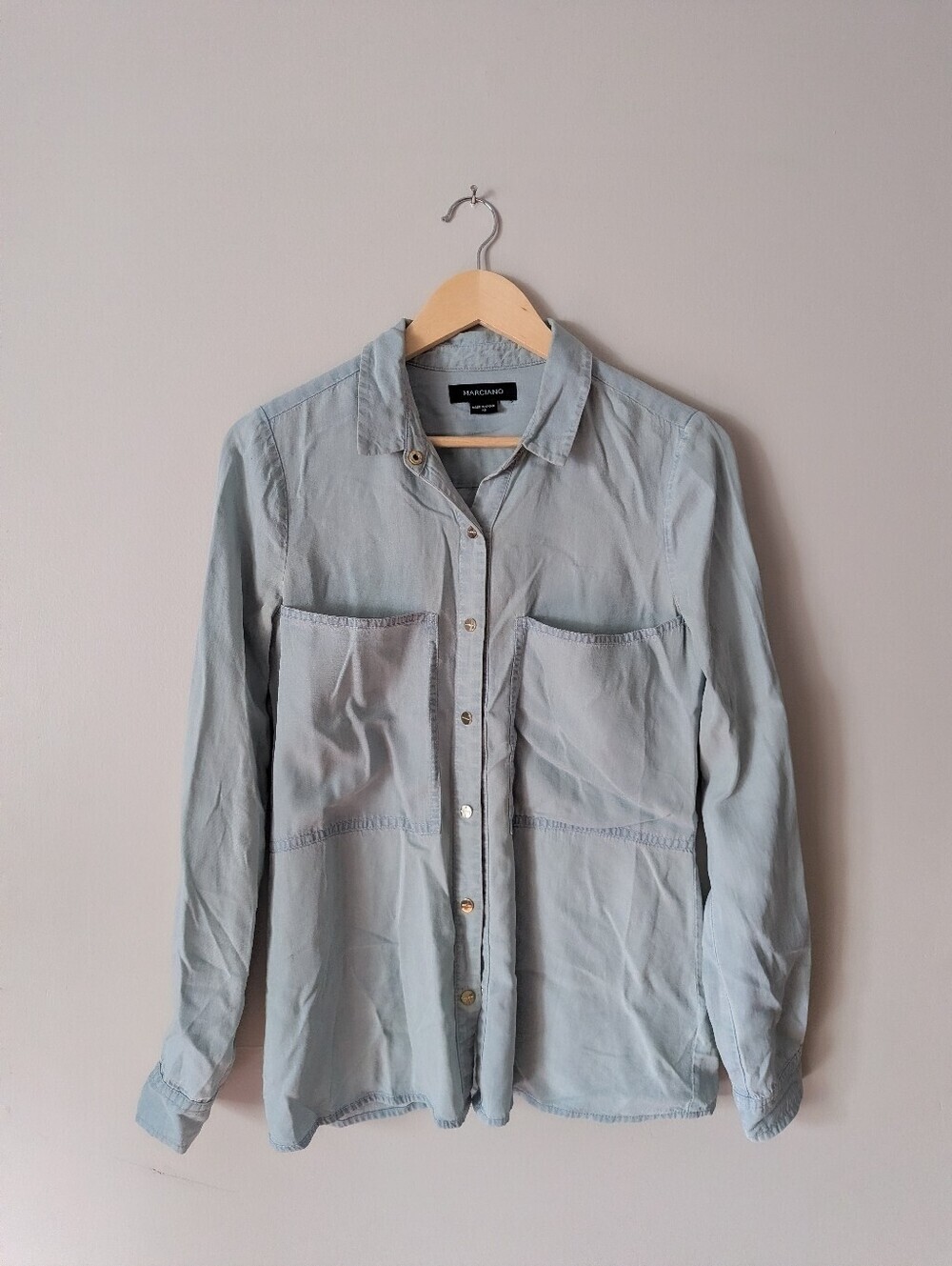 Marciano Light Teal Button Up with Gold Buttons